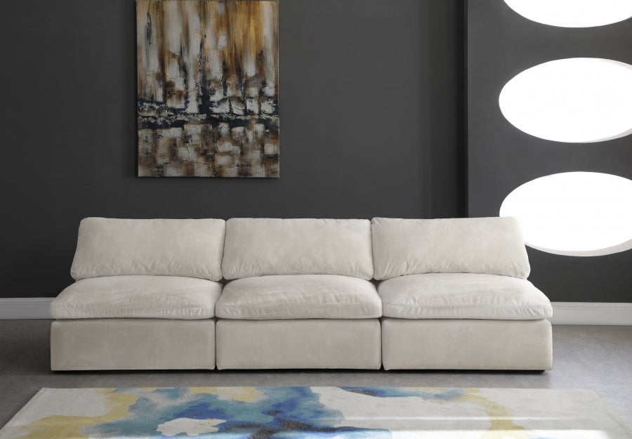 Cozy Cream Velvet Modular Fiber Filled Cloud-Like Comfort Overstuffed 117" Armless Sofa - 634Cream-S117 - Vega Furniture