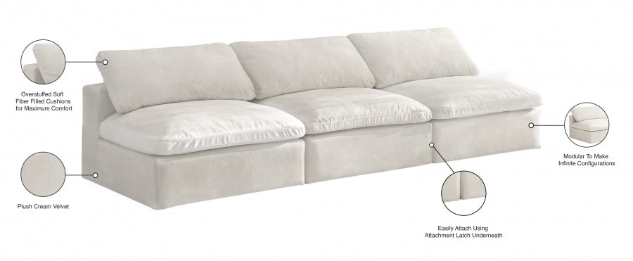 Cozy Cream Velvet Modular Fiber Filled Cloud-Like Comfort Overstuffed 117" Armless Sofa - 634Cream-S117 - Vega Furniture