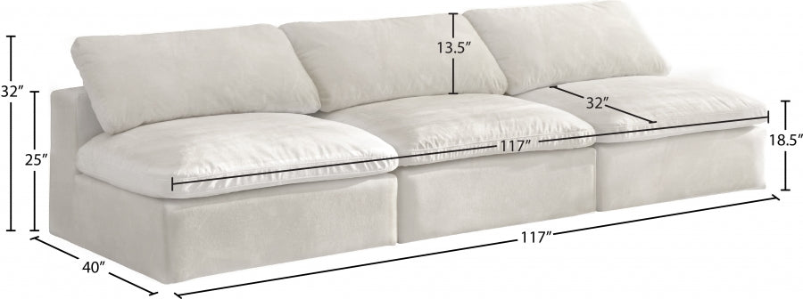 Cozy Cream Velvet Modular Fiber Filled Cloud-Like Comfort Overstuffed 117" Armless Sofa - 634Cream-S117 - Vega Furniture