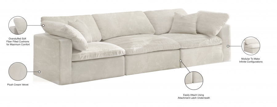 Cozy Cream Velvet Modular Fiber Filled Cloud-Like Comfort Overstuffed 119" Sofa - 634Cream-S119 - Vega Furniture