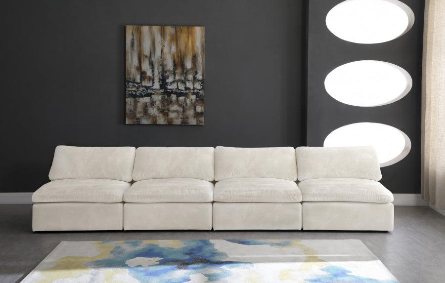 Cozy Cream Velvet Modular Fiber Filled Cloud-Like Comfort Overstuffed 156" Armless Sofa - 634Cream-S156 - Vega Furniture