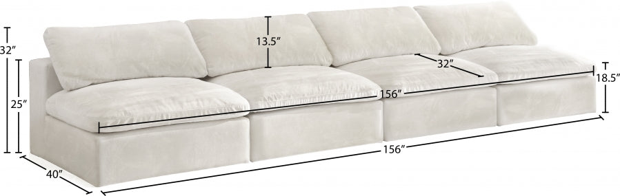 Cozy Cream Velvet Modular Fiber Filled Cloud-Like Comfort Overstuffed 156" Armless Sofa - 634Cream-S156 - Vega Furniture