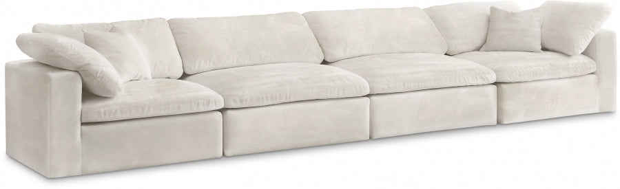 Cozy Cream Velvet Modular Fiber Filled Cloud-Like Comfort Overstuffed 158" Sofa - 634Cream-S158 - Vega Furniture