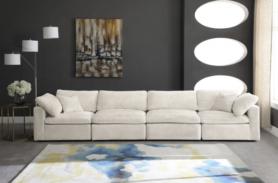 Cozy Cream Velvet Modular Fiber Filled Cloud-Like Comfort Overstuffed 158" Sofa - 634Cream-S158 - Vega Furniture