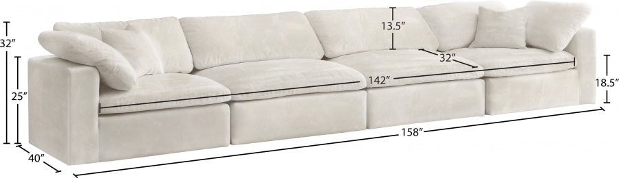 Cozy Cream Velvet Modular Fiber Filled Cloud-Like Comfort Overstuffed 158" Sofa - 634Cream-S158 - Vega Furniture