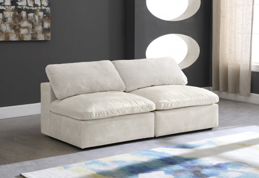 Cozy Cream Velvet Modular Fiber Filled Cloud-Like Comfort Overstuffed 78" Armless Loveseat - 634Cream-S78 - Vega Furniture