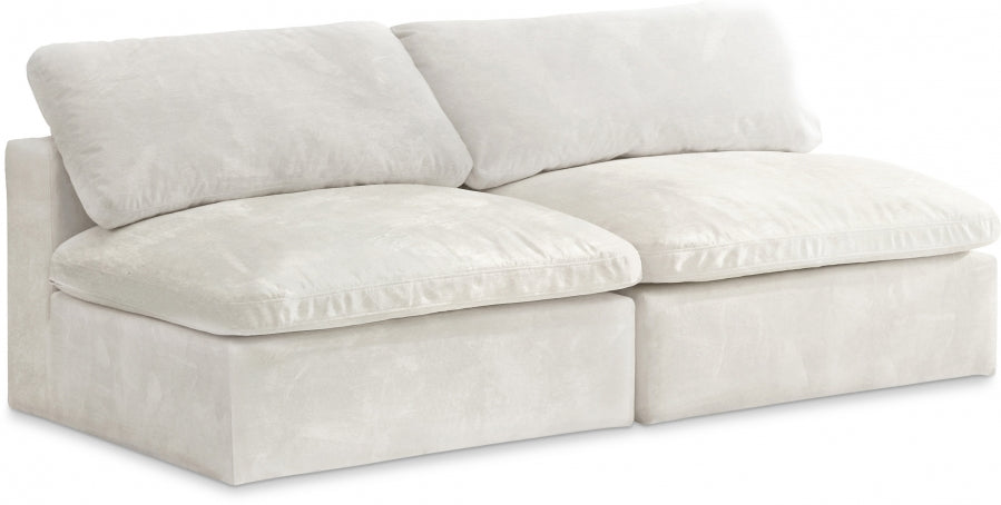 Cozy Cream Velvet Modular Fiber Filled Cloud-Like Comfort Overstuffed 78" Armless Loveseat - 634Cream-S78 - Vega Furniture