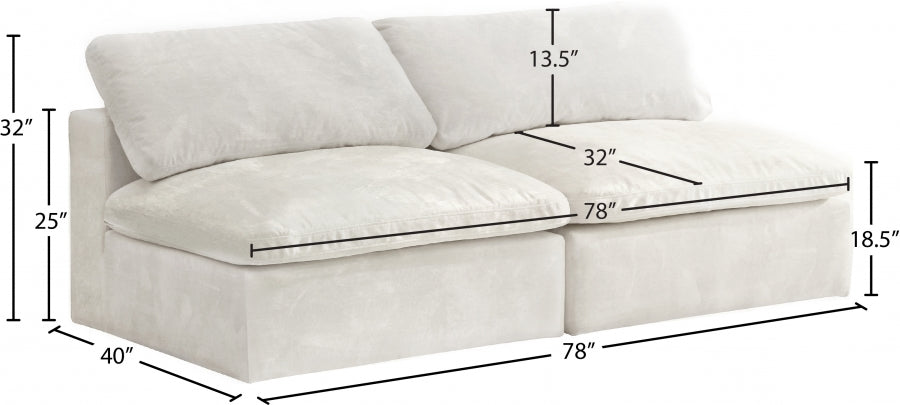 Cozy Cream Velvet Modular Fiber Filled Cloud-Like Comfort Overstuffed 78" Armless Loveseat - 634Cream-S78 - Vega Furniture