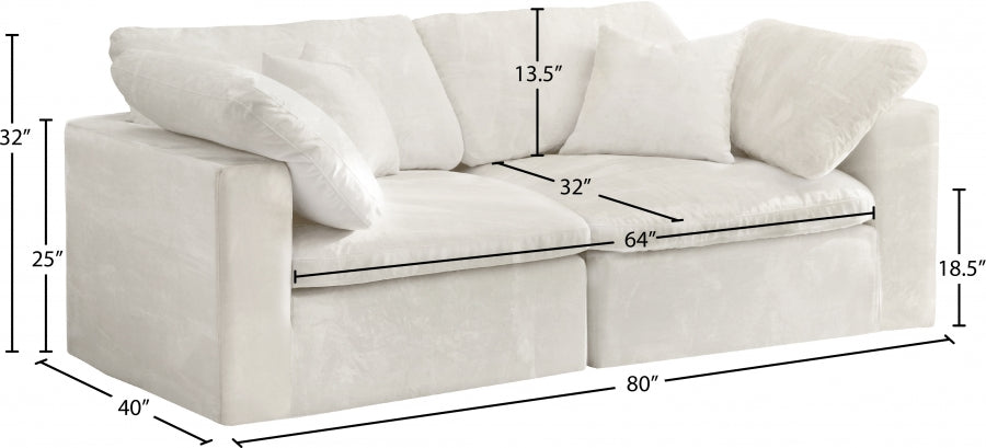 Cozy Cream Velvet Modular Fiber Filled Cloud-Like Comfort Overstuffed 80" Sofa - 634Cream-S80 - Vega Furniture