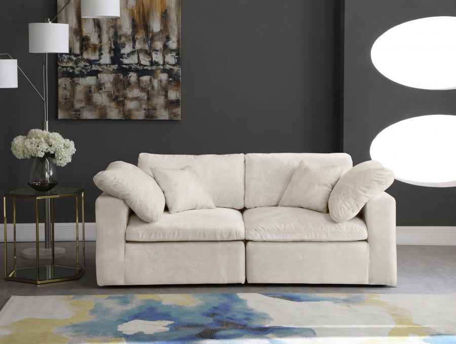 Cozy Cream Velvet Modular Fiber Filled Cloud-Like Comfort Overstuffed 80" Sofa - 634Cream-S80 - Vega Furniture