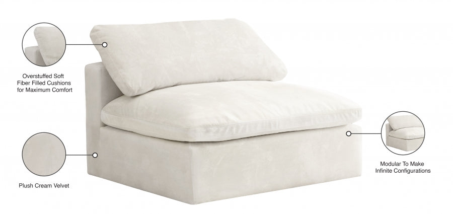 Cozy Cream Velvet Modular Fiber Filled Cloud-Like Comfort Overstuffed Armless Chair - 634Cream-Armless - Vega Furniture