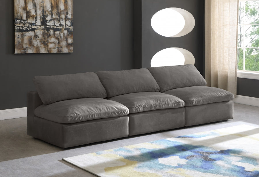 Cozy Grey Velvet Modular Fiber Filled Cloud-Like Comfort Overstuffed 117" Armless Sofa - 634Grey-S117 - Vega Furniture