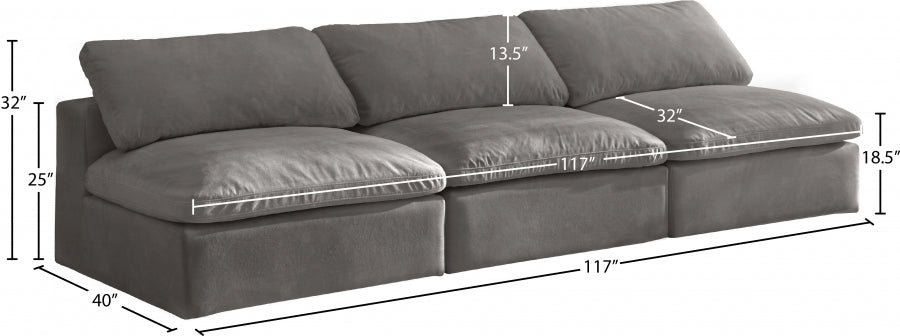 Cozy Grey Velvet Modular Fiber Filled Cloud-Like Comfort Overstuffed 117" Armless Sofa - 634Grey-S117 - Vega Furniture