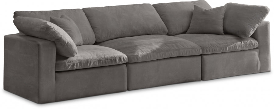 Cozy Grey Velvet Modular Fiber Filled Cloud-Like Comfort Overstuffed 119" Sofa - 634Grey-S119 - Vega Furniture