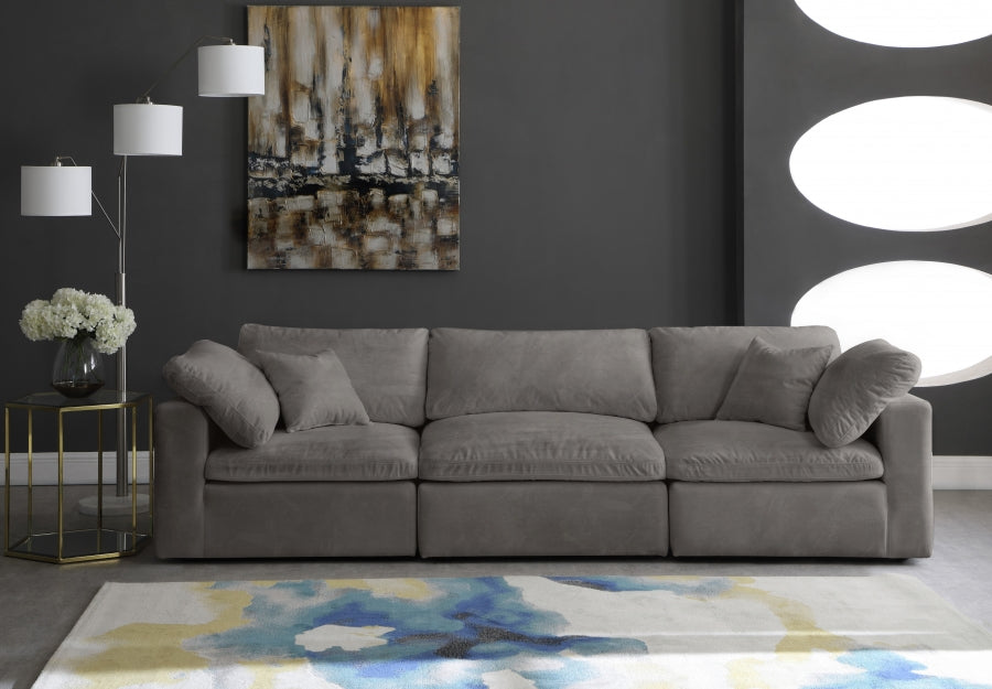 Cozy Grey Velvet Modular Fiber Filled Cloud-Like Comfort Overstuffed 119" Sofa - 634Grey-S119 - Vega Furniture