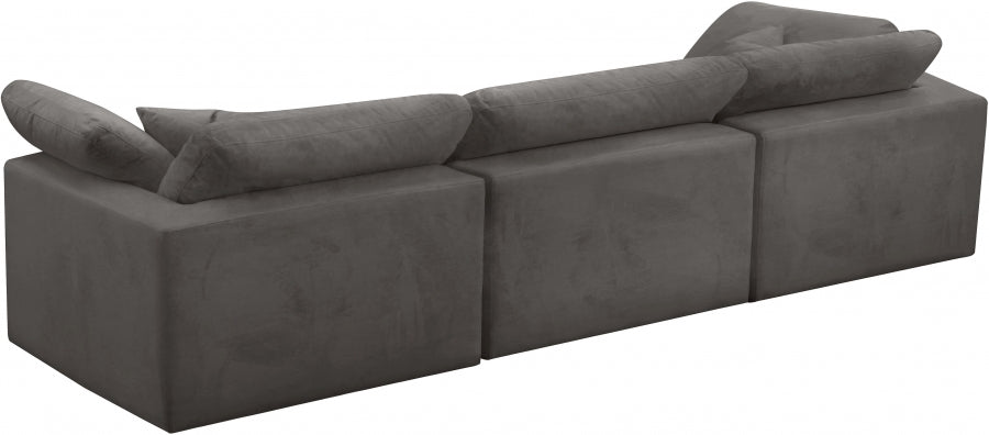 Cozy Grey Velvet Modular Fiber Filled Cloud-Like Comfort Overstuffed 119" Sofa - 634Grey-S119 - Vega Furniture