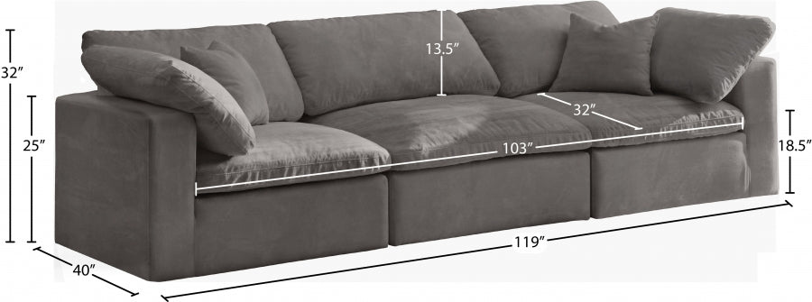 Cozy Grey Velvet Modular Fiber Filled Cloud-Like Comfort Overstuffed 119" Sofa - 634Grey-S119 - Vega Furniture