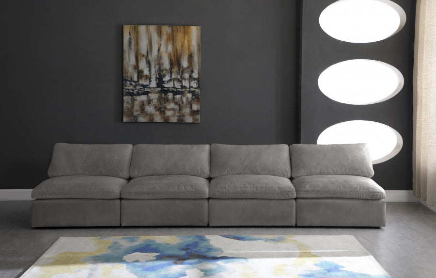 Cozy Grey Velvet Modular Fiber Filled Cloud-Like Comfort Overstuffed 156" Armless Sofa - 634Grey-S156 - Vega Furniture