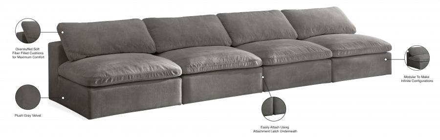 Cozy Grey Velvet Modular Fiber Filled Cloud-Like Comfort Overstuffed 156" Armless Sofa - 634Grey-S156 - Vega Furniture