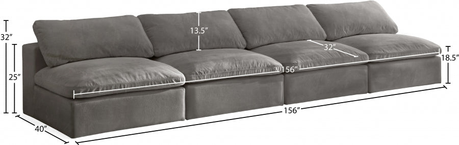 Cozy Grey Velvet Modular Fiber Filled Cloud-Like Comfort Overstuffed 156" Armless Sofa - 634Grey-S156 - Vega Furniture