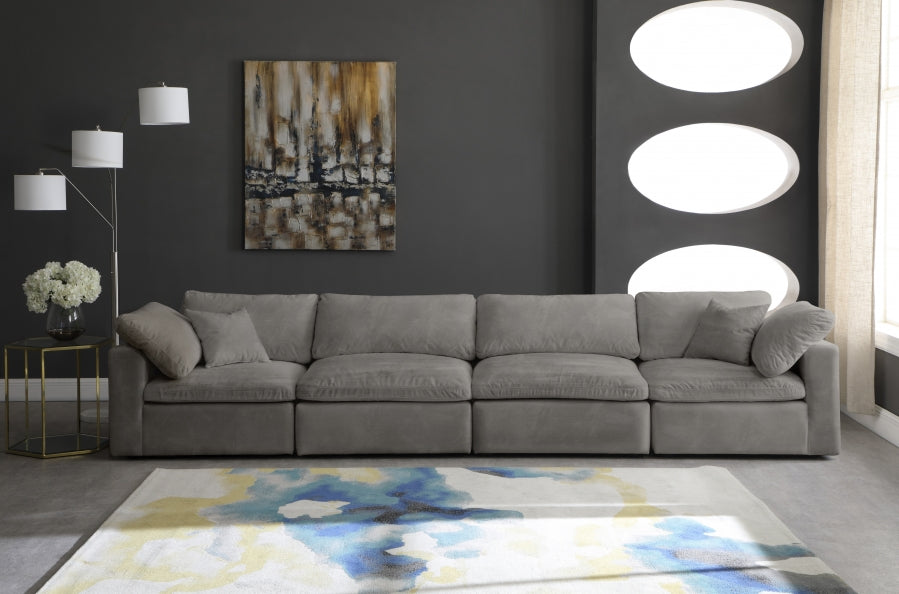 Cozy Grey Velvet Modular Fiber Filled Cloud-Like Comfort Overstuffed 158" Sofa - 634Grey-S158 - Vega Furniture