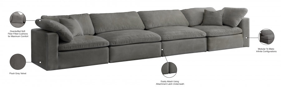 Cozy Grey Velvet Modular Fiber Filled Cloud-Like Comfort Overstuffed 158" Sofa - 634Grey-S158 - Vega Furniture