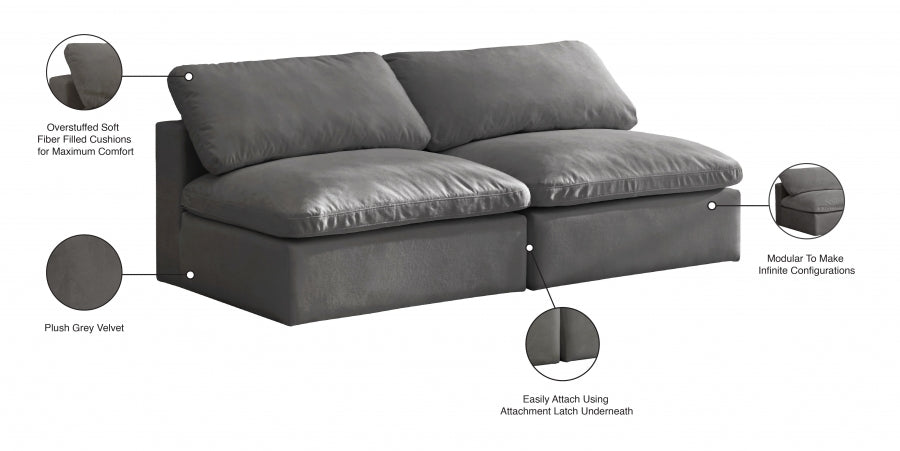 Cozy Grey Velvet Modular Fiber Filled Cloud-Like Comfort Overstuffed 78" Armless Sofa - 634Grey-S78 - Vega Furniture