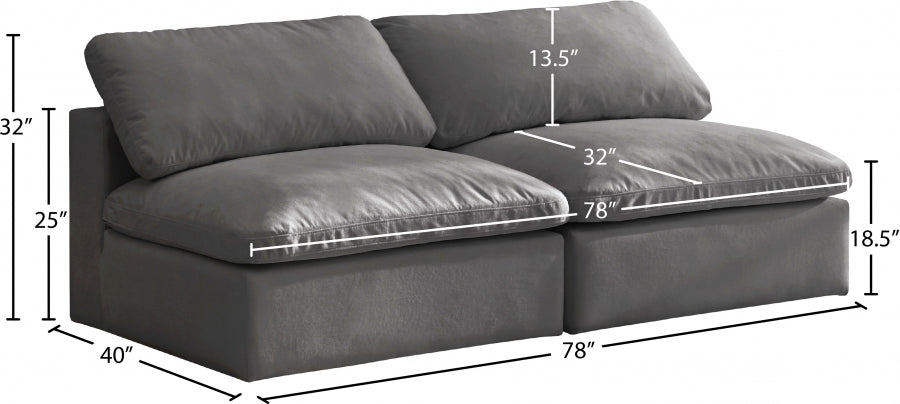 Cozy Grey Velvet Modular Fiber Filled Cloud-Like Comfort Overstuffed 78" Armless Sofa - 634Grey-S78 - Vega Furniture