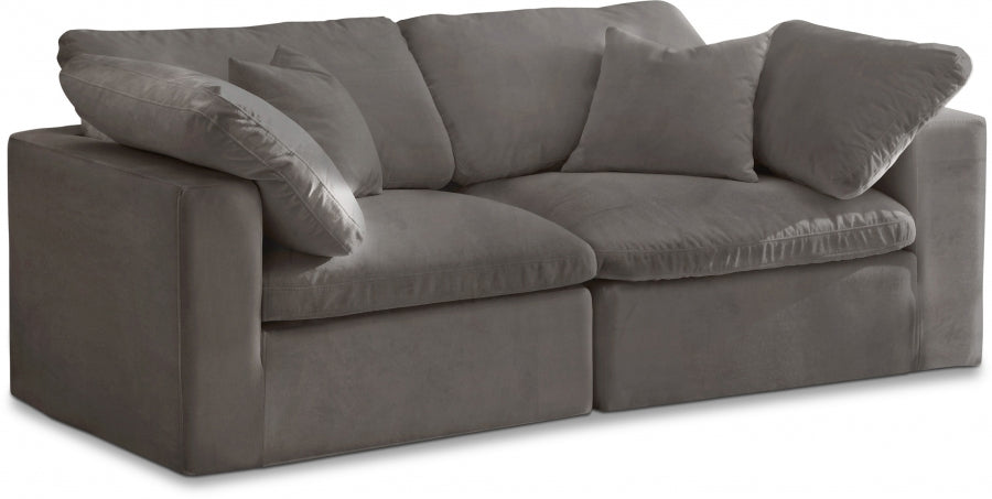 Cozy Grey Velvet Modular Fiber Filled Cloud-Like Comfort Overstuffed 80" Loveseat - 634Grey-S80 - Vega Furniture