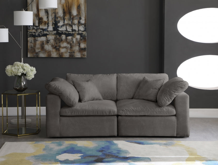 Cozy Grey Velvet Modular Fiber Filled Cloud-Like Comfort Overstuffed 80" Loveseat - 634Grey-S80 - Vega Furniture