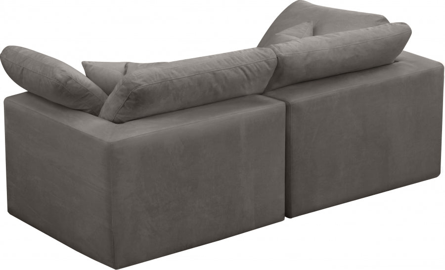 Cozy Grey Velvet Modular Fiber Filled Cloud-Like Comfort Overstuffed 80" Loveseat - 634Grey-S80 - Vega Furniture