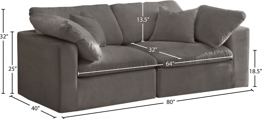 Cozy Grey Velvet Modular Fiber Filled Cloud-Like Comfort Overstuffed 80" Loveseat - 634Grey-S80 - Vega Furniture