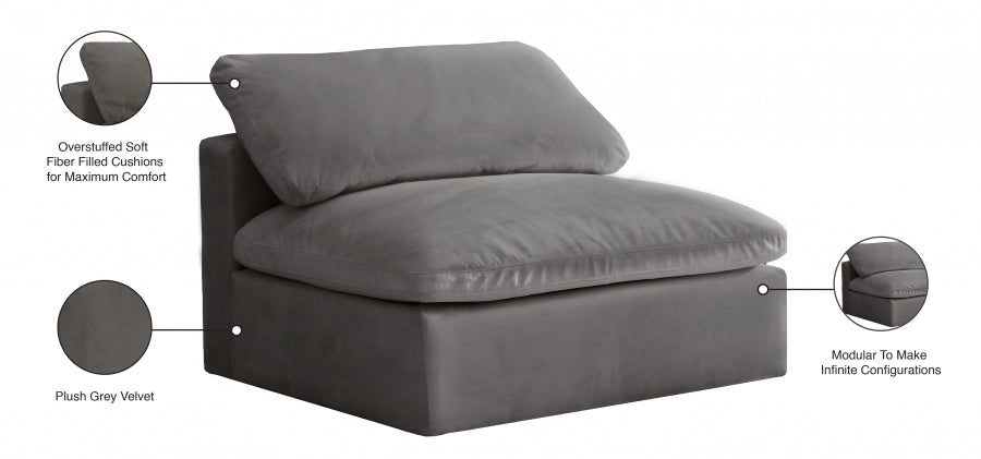 Cozy Grey Velvet Modular Fiber Filled Cloud-Like Comfort Overstuffed Armless Chair - 634Grey-Armless - Vega Furniture