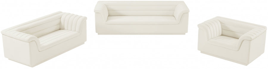 Cream Cascade Velvet Fabric Loveseat - 192Cream-L - Vega Furniture