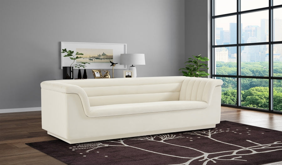 Cream Cascade Velvet Fabric Sofa - 192Cream-S - Vega Furniture