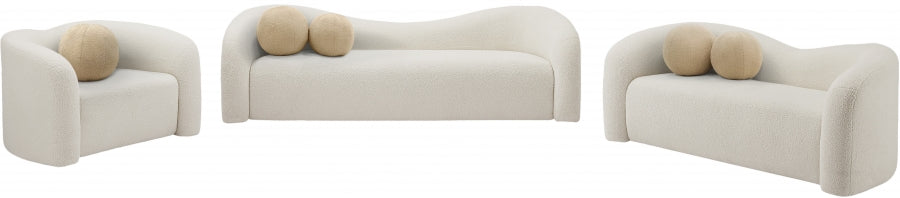 Cream Kali Faux Shearling Teddy Fabric Sofa - 186Cream-S - Vega Furniture