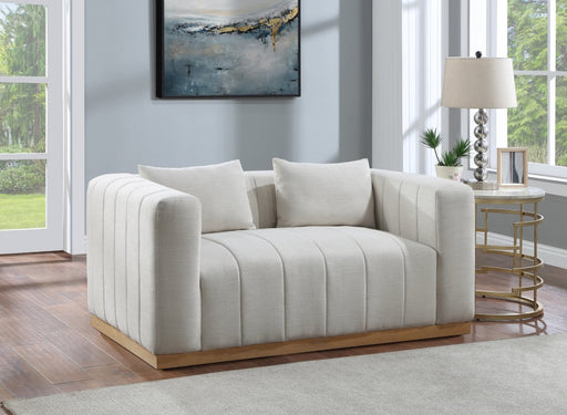 Cream Lucia Linen Textured Fabric Loveseat - 655Cream-L - Vega Furniture