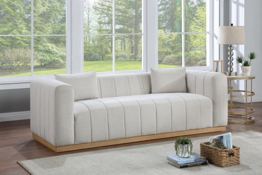 Cream Lucia Linen Textured Fabric Sofa - 655Cream-S - Vega Furniture