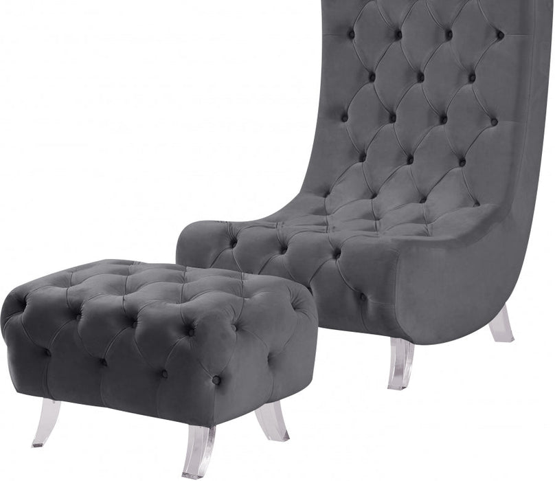 Crescent Grey Velvet Chair - 568Grey-C - Vega Furniture