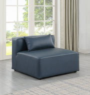 Cube Charcoal Grey Faux Leather Living Room Chair Blue - 668Navy-Armless - Vega Furniture