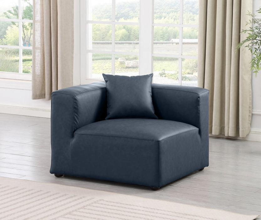Cube Charcoal Grey Faux Leather Living Room Chair Blue - 668Navy-Corner - Vega Furniture