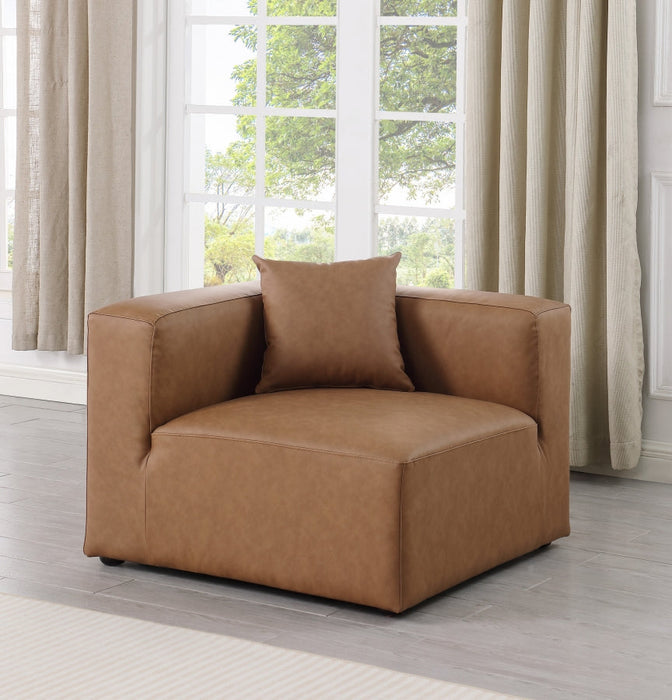 Cube Charcoal Grey Faux Leather Living Room Chair Brown - 668Brown-Corner - Vega Furniture