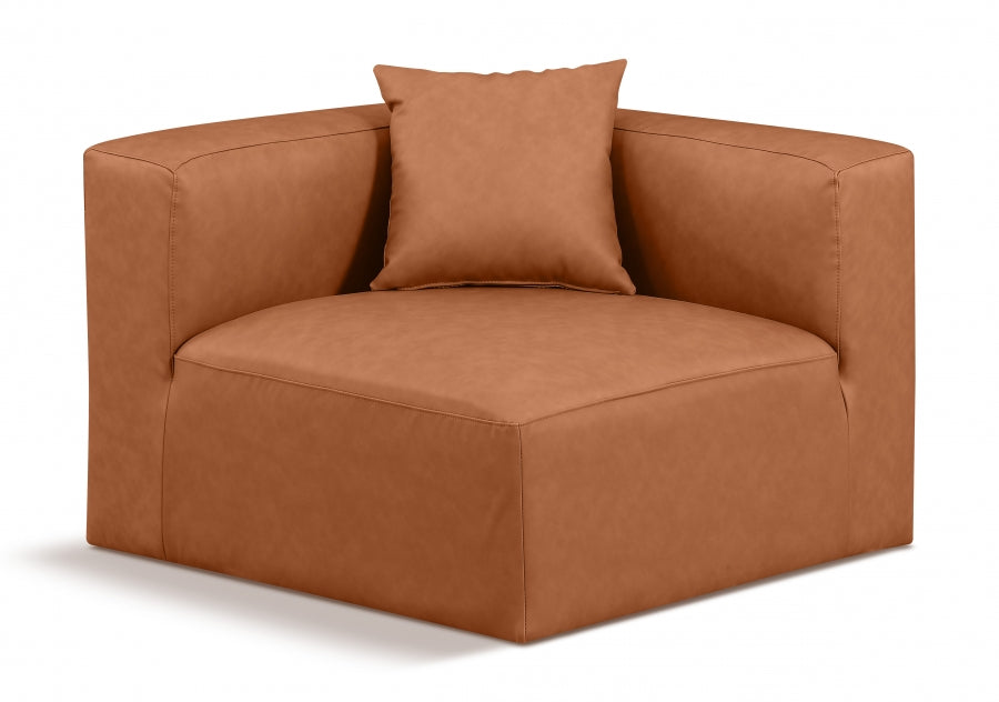 Cube Charcoal Grey Faux Leather Living Room Chair Cognac - 668Cognac-Corner - Vega Furniture