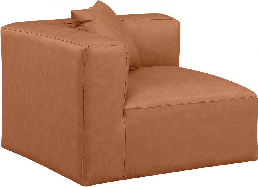 Cube Charcoal Grey Faux Leather Living Room Chair Cognac - 668Cognac-Corner - Vega Furniture