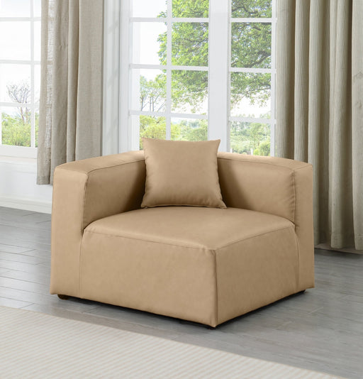 Cube Charcoal Grey Faux Leather Living Room Chair Natural - 668Tan-Corner - Vega Furniture