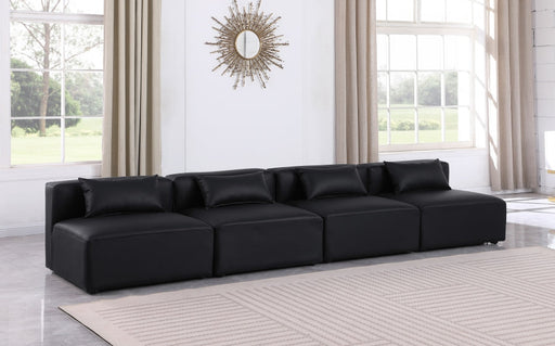Cube Faux Leather Sofa Black - 668Black-S144A - Vega Furniture