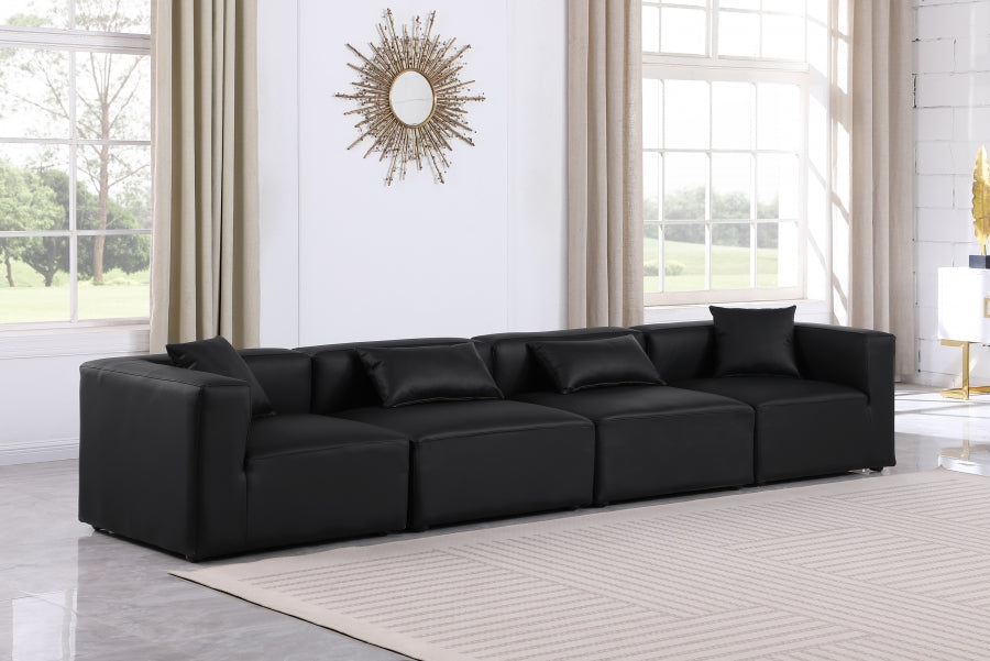 Cube Faux Leather Sofa Black - 668Black-S144B - Vega Furniture