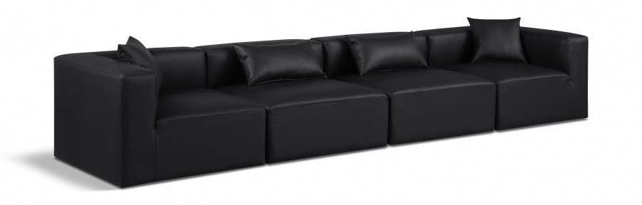 Cube Faux Leather Sofa Black - 668Black-S144B - Vega Furniture