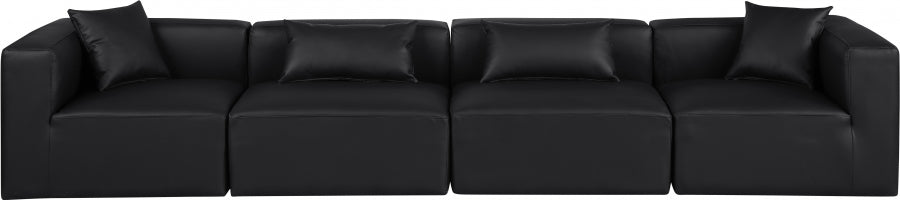 Cube Faux Leather Sofa Black - 668Black-S144B - Vega Furniture