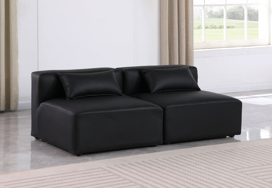 Cube Faux Leather Sofa Black - 668Black-S72A - Vega Furniture